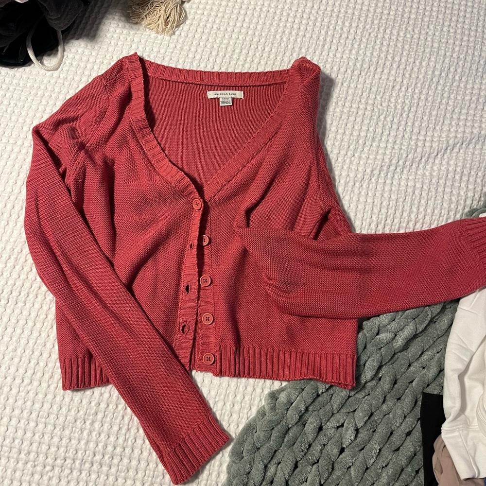 American eagle coral cropped cardigan